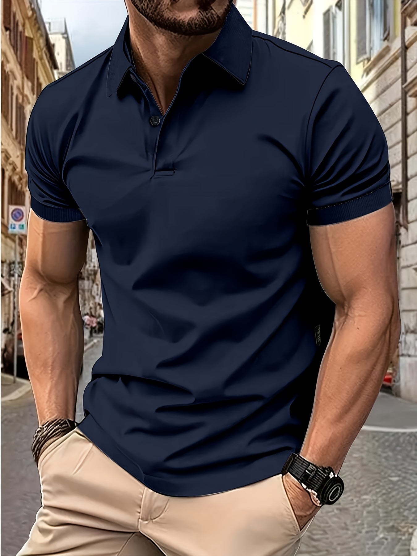 Fashionable Men's Short-Sleeved Polo Shirt