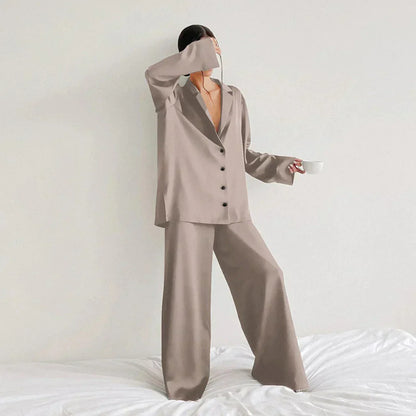 Women's Satin Pajamas White Wide-Leg Pants