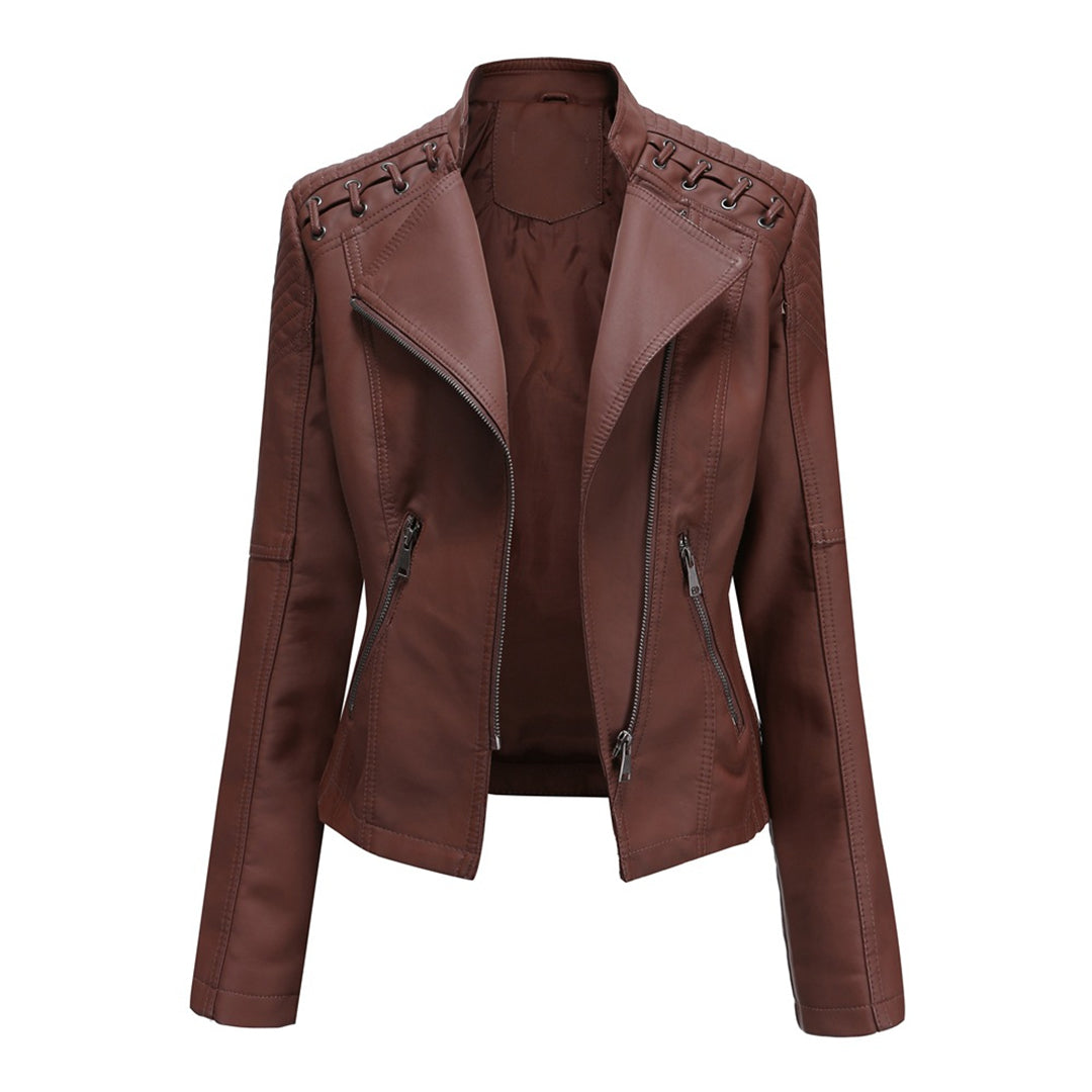 Leather coat biker style asymmetrical
