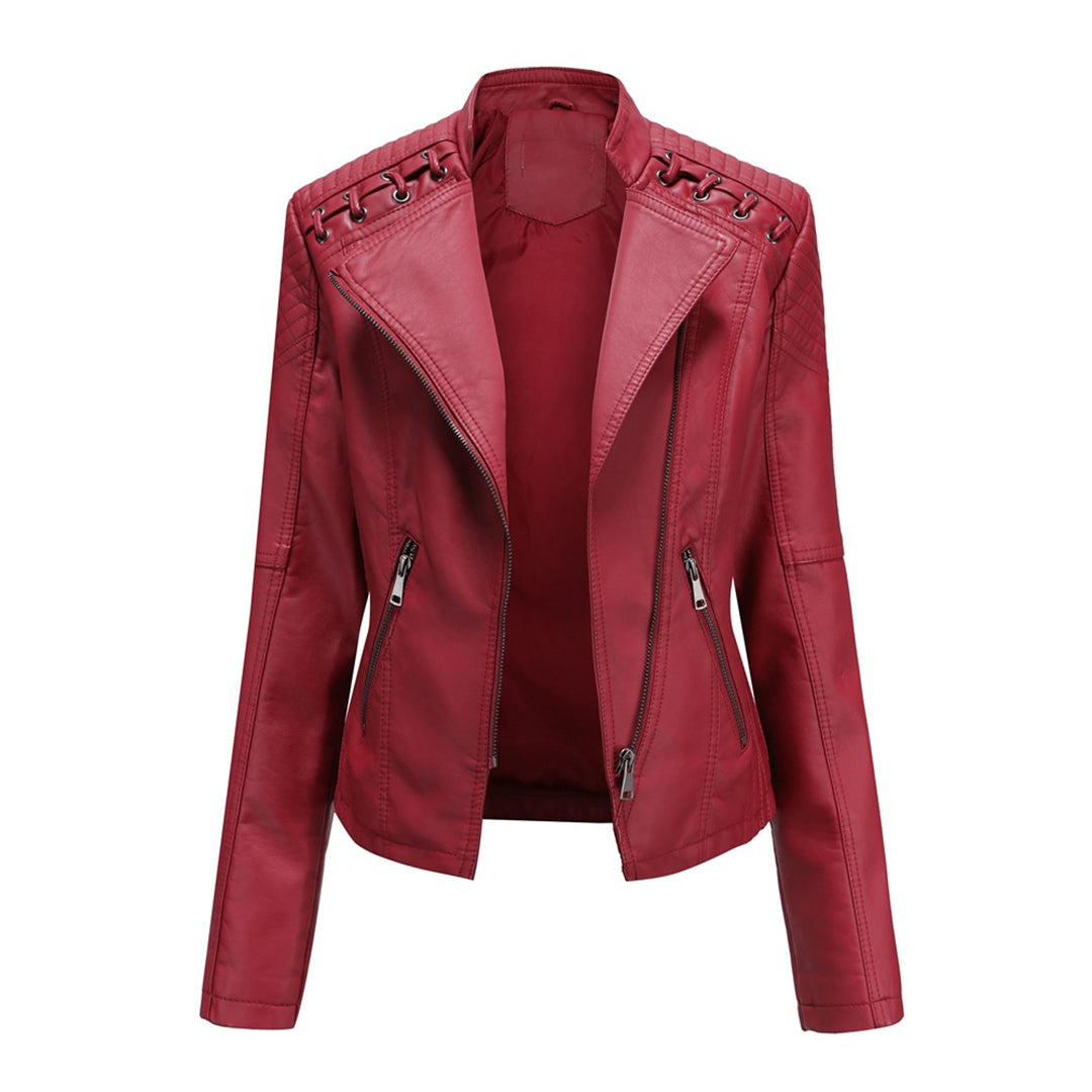 Leather coat biker style asymmetrical