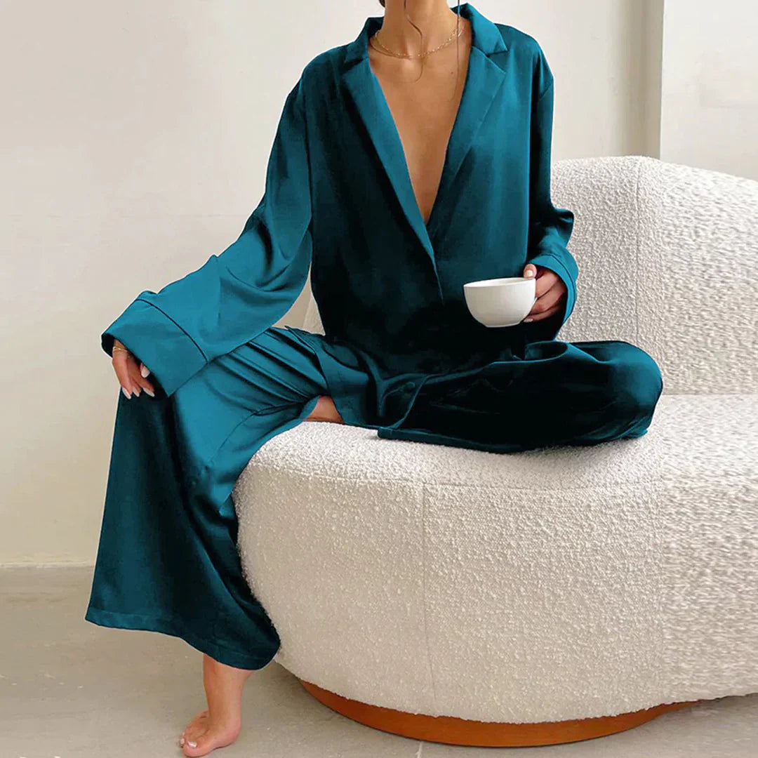 Women's Satin Pajamas White Wide-Leg Pants