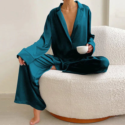 Women's Satin Pajamas White Wide-Leg Pants