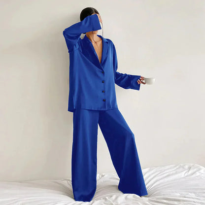 Women's Satin Pajamas White Wide-Leg Pants