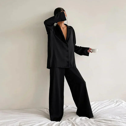 Women's Satin Pajamas White Wide-Leg Pants