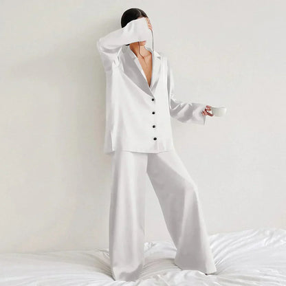 Women's Satin Pajamas White Wide-Leg Pants