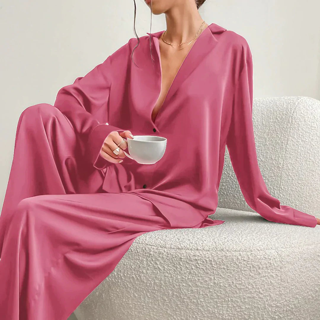 Women's Satin Pajamas White Wide-Leg Pants