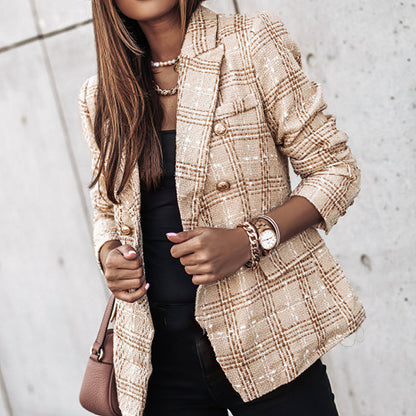 Women's Plaid Knit-Look Blazer