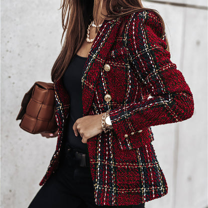 Women's Plaid Knit-Look Blazer