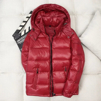 Men's Short Hooded Shiny Down Jacket