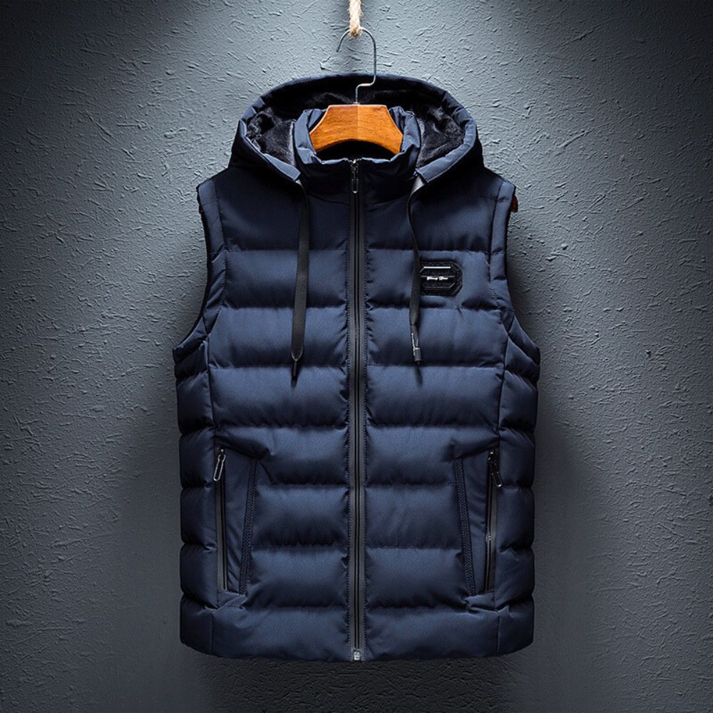 Men's Warm Hooded Zip-Up Puffer Vest