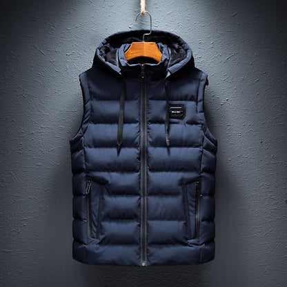 Men's Warm Hooded Zip-Up Puffer Vest