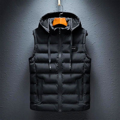 Men's Warm Hooded Zip-Up Puffer Vest