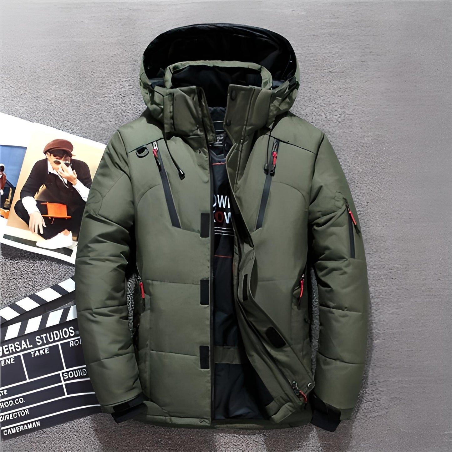 Men's Winter Jacket Warm Hood Zipper Down