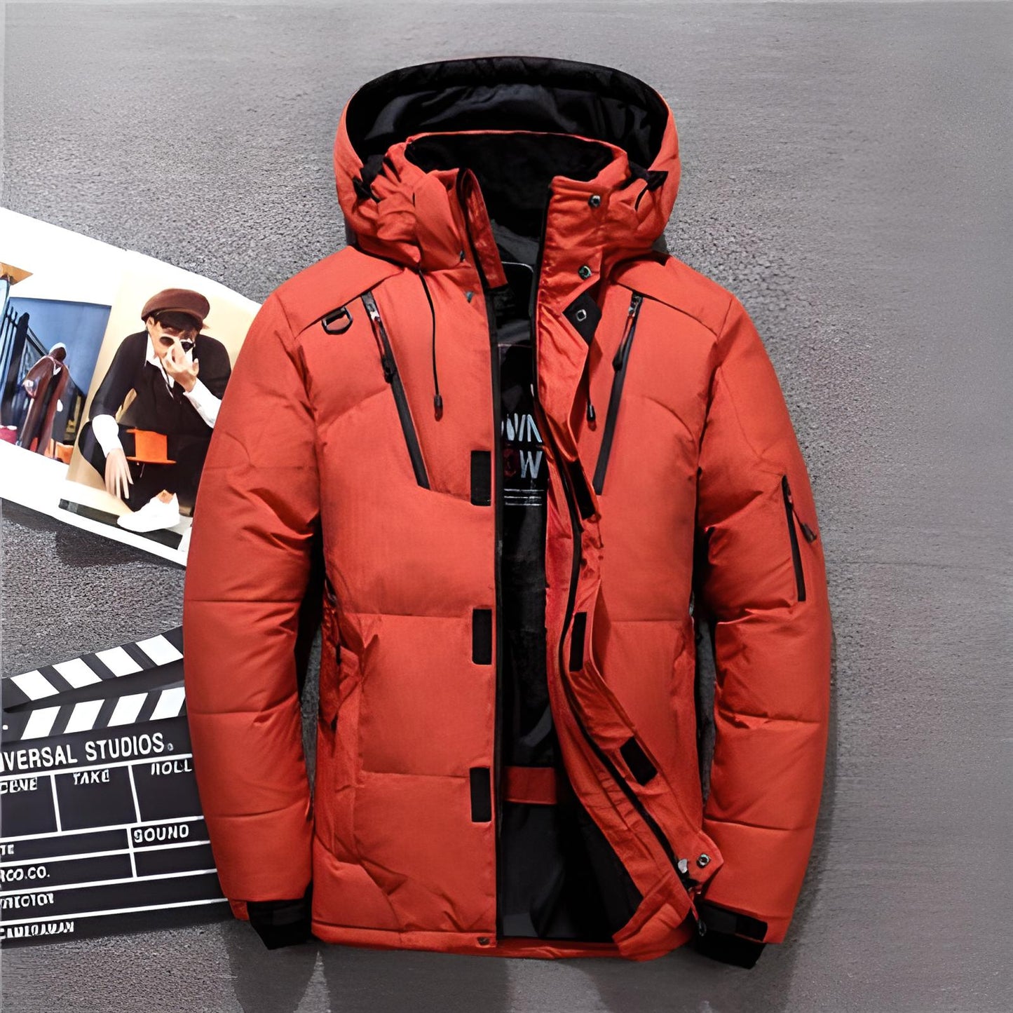 Men's Winter Jacket Warm Hood Zipper Down