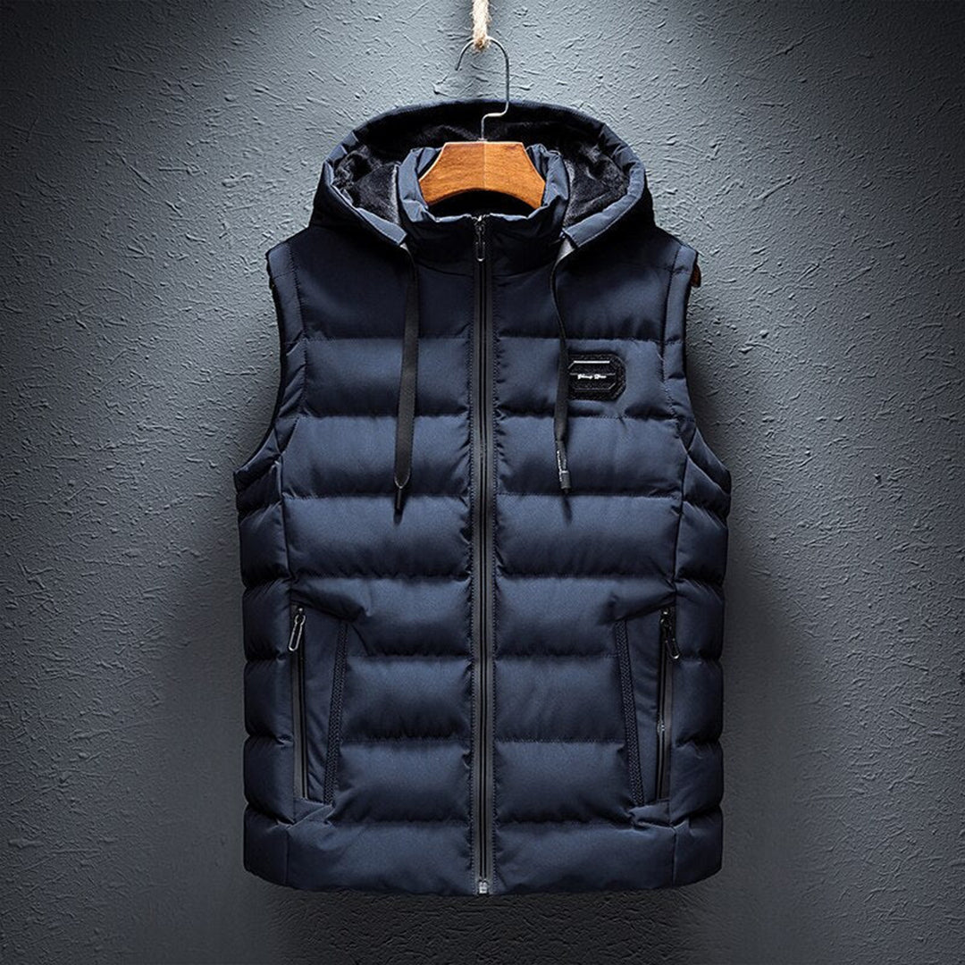 Men's Quilted Vest Warm Sleeveless Hooded