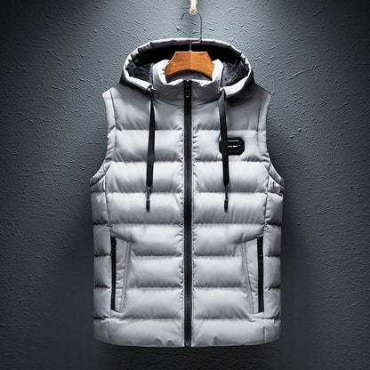 Men's Quilted Vest Warm Sleeveless Hooded