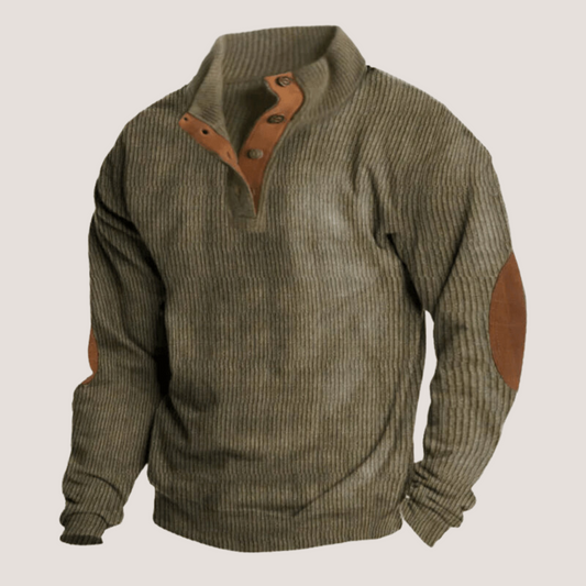 Herren Pullover mit Aufnäher Rippen Optik - IdealeKleiden