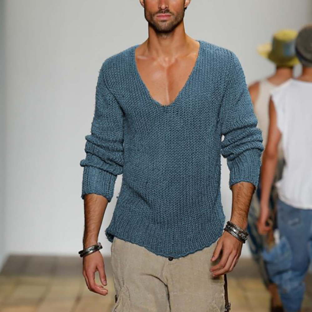 Men's V-Neck Long Sleeve Casual Knitted Sweater