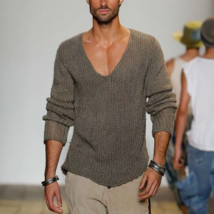Herren Strickpullover V-Ausschnitt Langarm Casual - IdealeKleiden