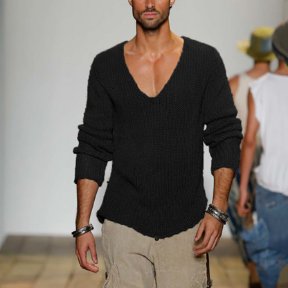 Men's V-Neck Long Sleeve Casual Knitted Sweater