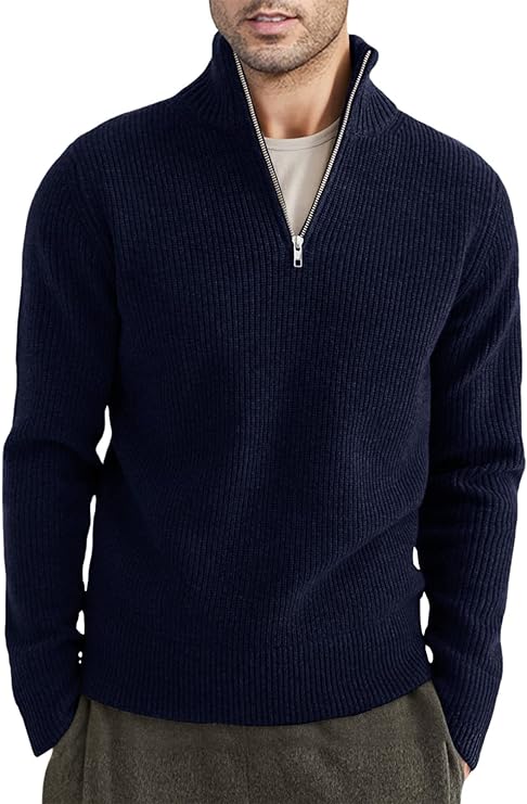 Men's Pullover Half-Zip Fashionable Rib Knit
