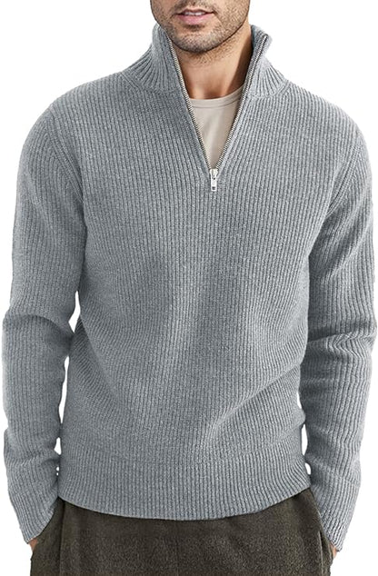 Men's Pullover Half-Zip Fashionable Rib Knit
