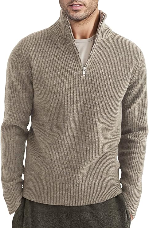 Men's Pullover Half-Zip Fashionable Rib Knit