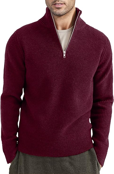 Men's Pullover Half-Zip Fashionable Rib Knit