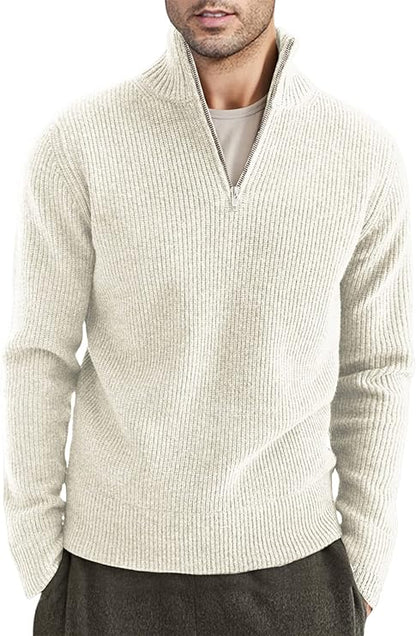 Men's Pullover Half-Zip Fashionable Rib Knit