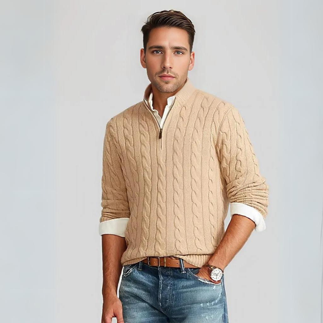 Men's Quarter-Zip Cable Knit Sweater