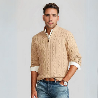 Men's Quarter-Zip Cable Knit Sweater