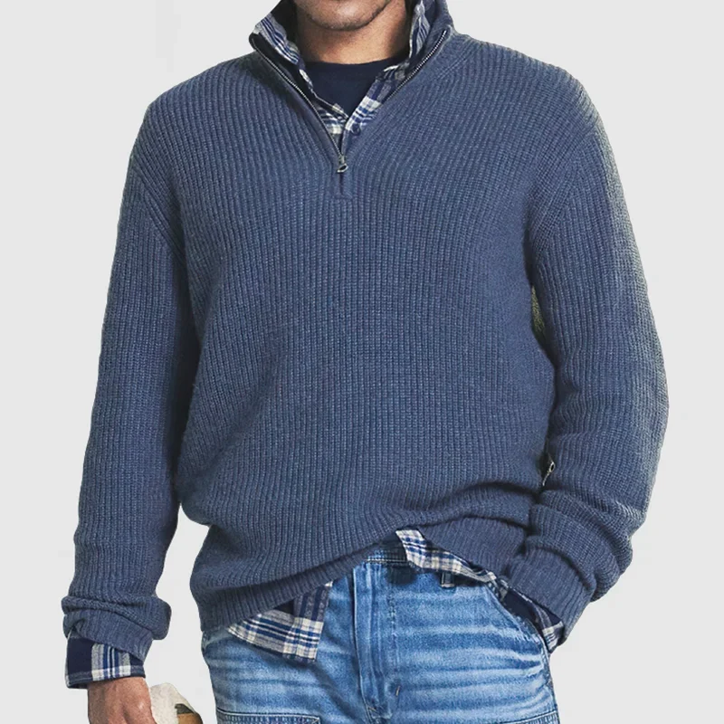 Men's Casual Ribbed Half-Zip Sweater