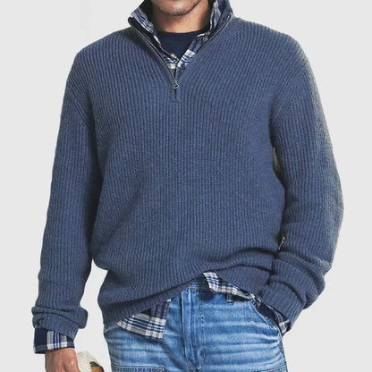 Men's Casual Ribbed Half-Zip Sweater
