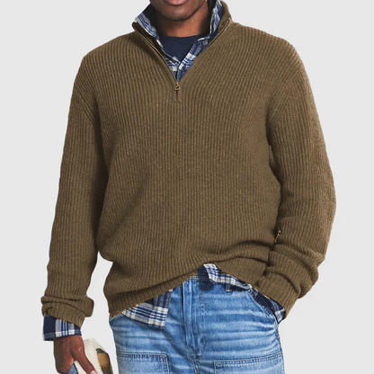 Men's Casual Ribbed Half-Zip Sweater