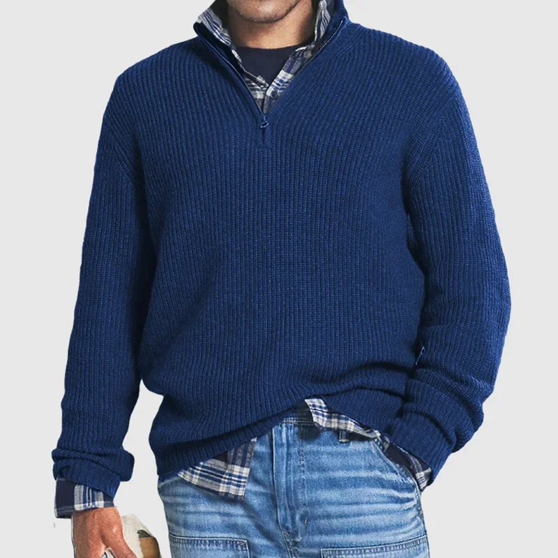 Herren Pullover Lässig Rippstrick Halbreißverschluss - IdealeKleiden
