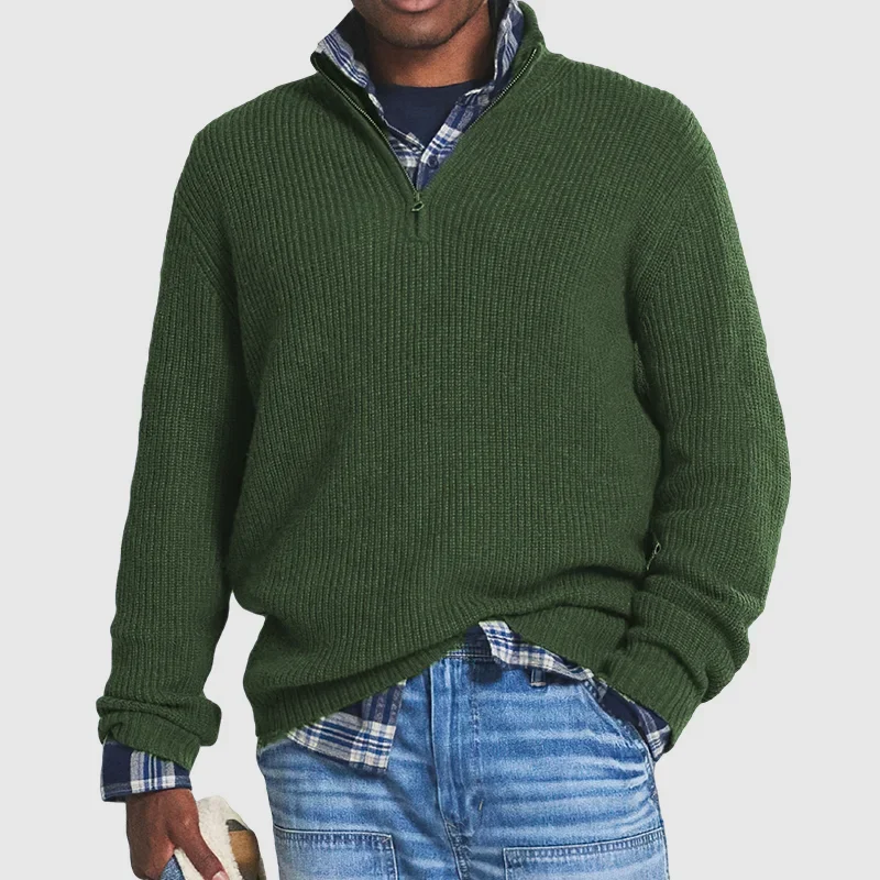 Men's Casual Ribbed Half-Zip Sweater