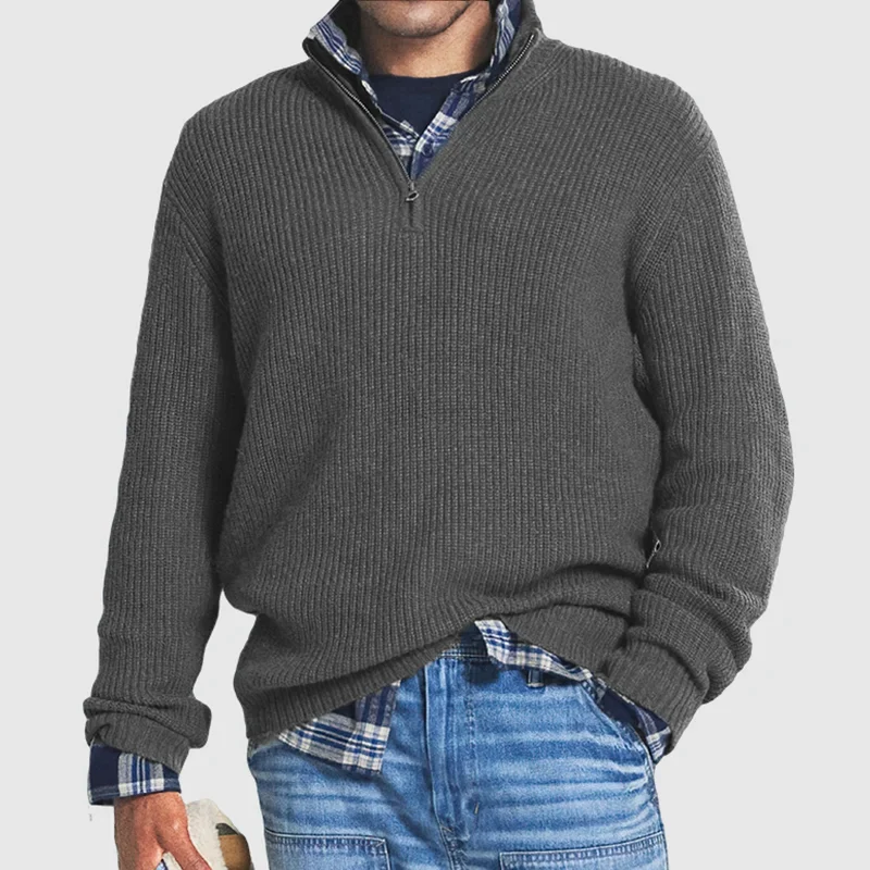 Men's Casual Ribbed Half-Zip Sweater