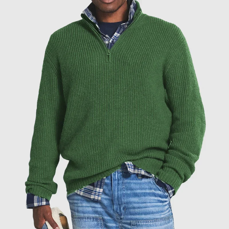 Men's Casual Ribbed Half-Zip Sweater
