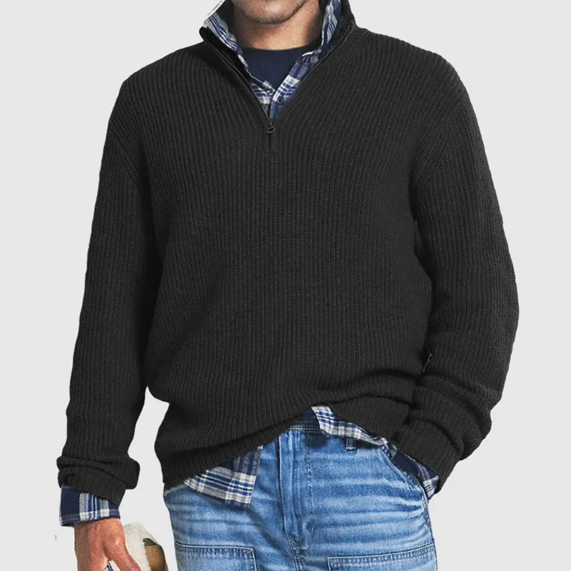 Men's Casual Ribbed Half-Zip Sweater