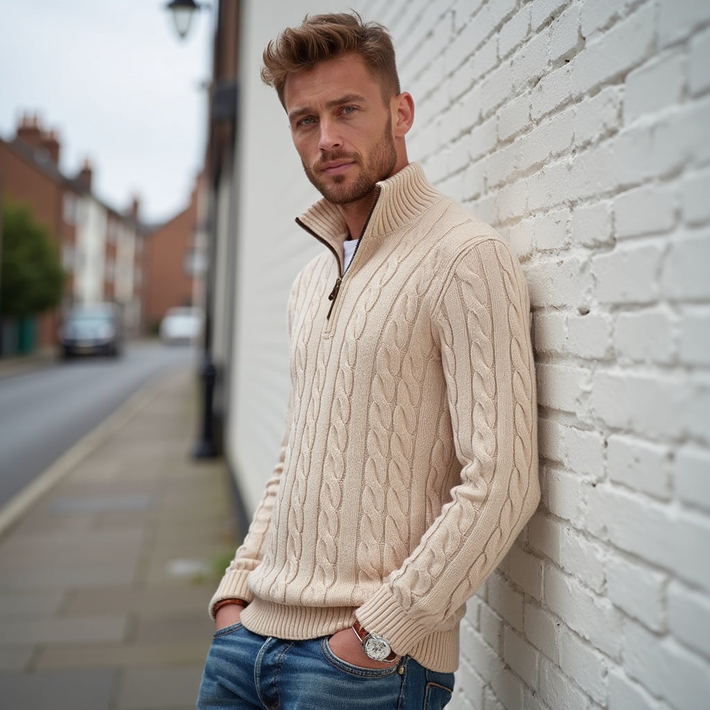 Men's Quarter-Zip Cable Knit Sweater