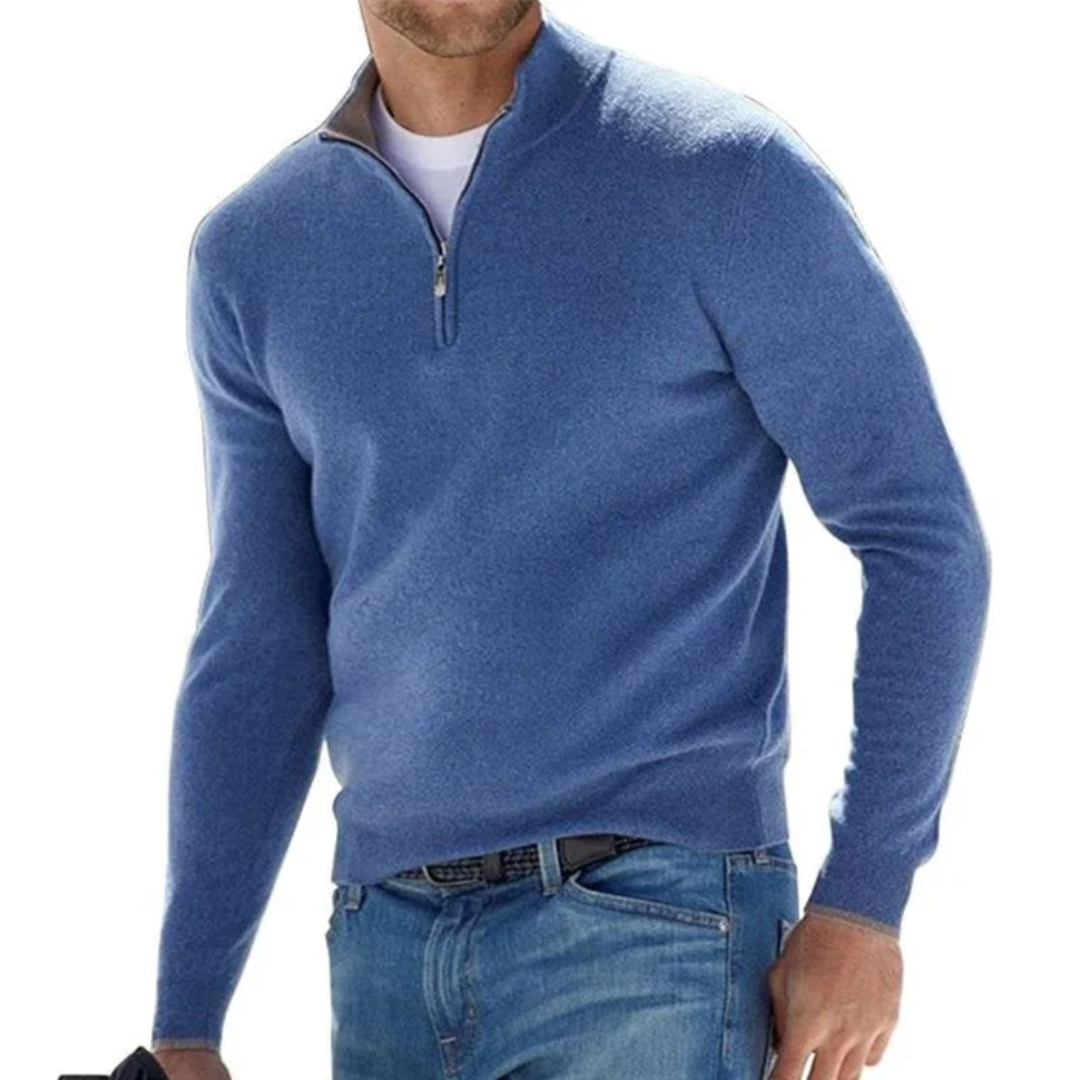 Men's Long Sleeve Knitted Jumper with Zip