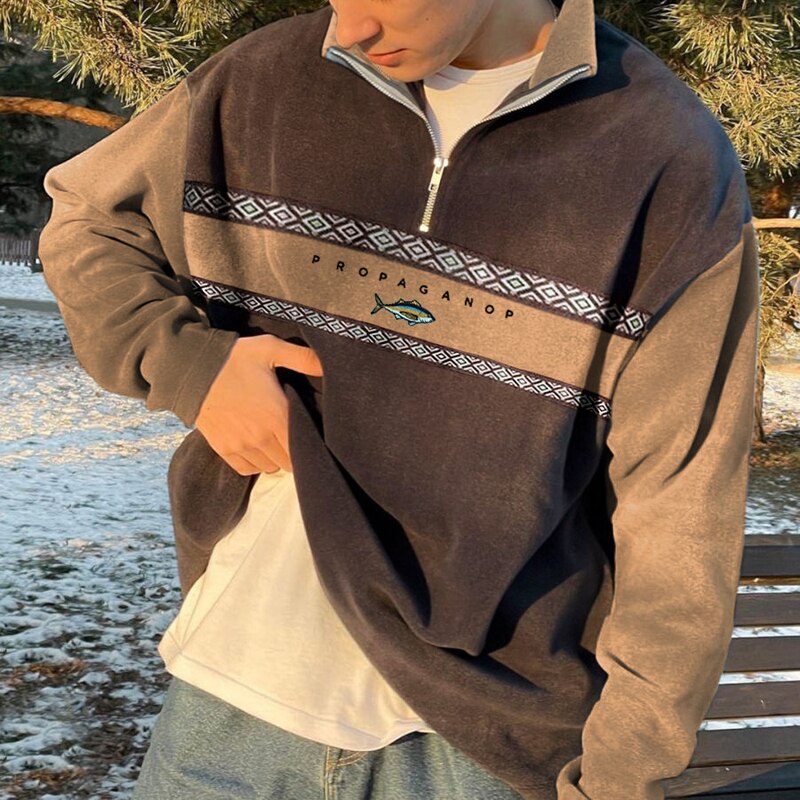 Men's Casual Oversized Quarter-Zip Sweatshirt