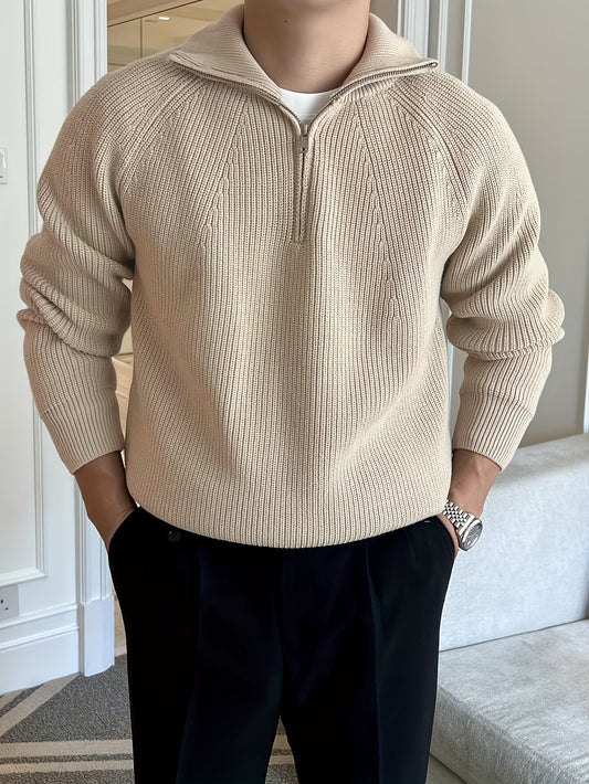 Herren Pullover Langarm Warm Halb-Reißverschluss - IdealeKleiden