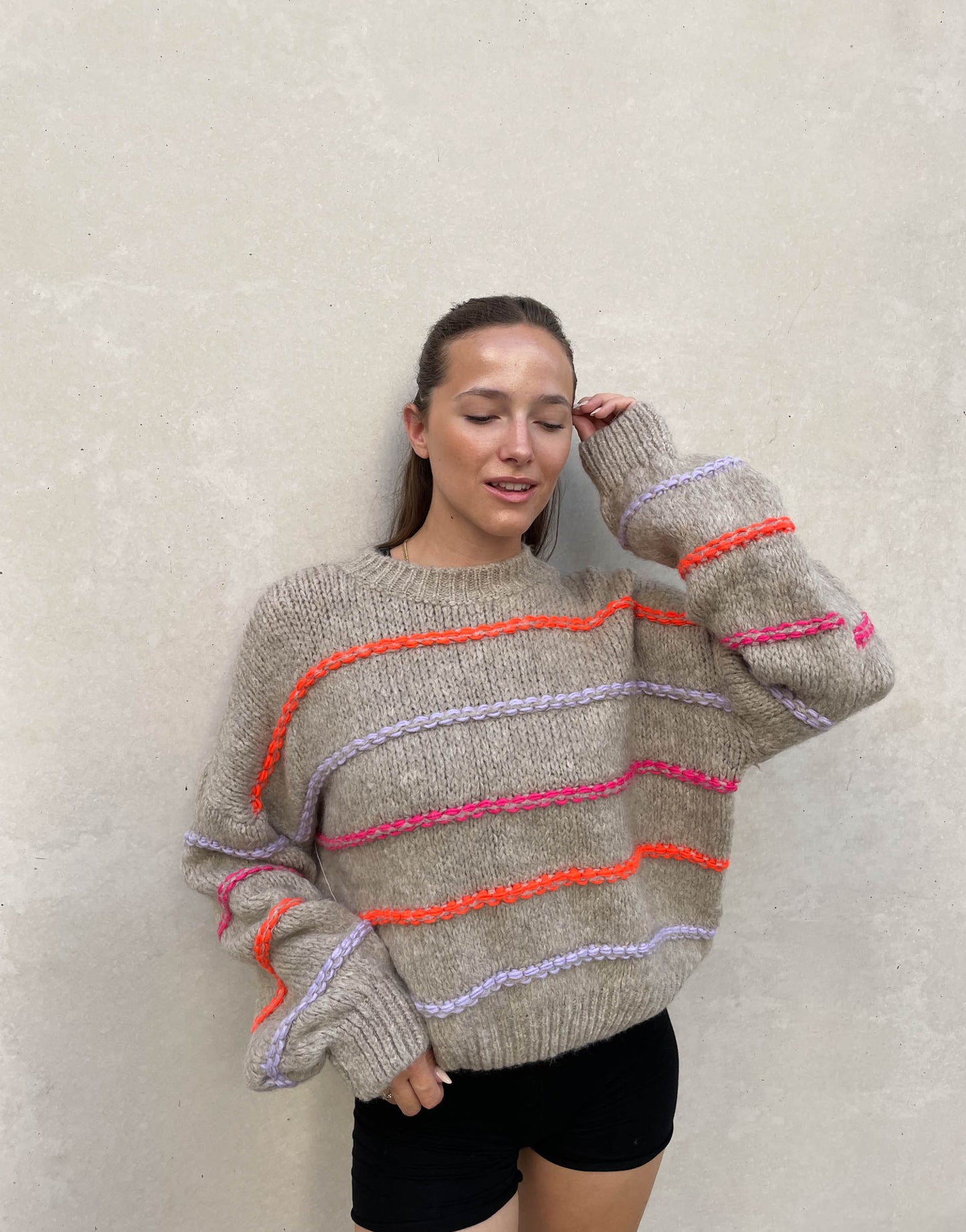 Large Oversized Sweaters Neon Stitching