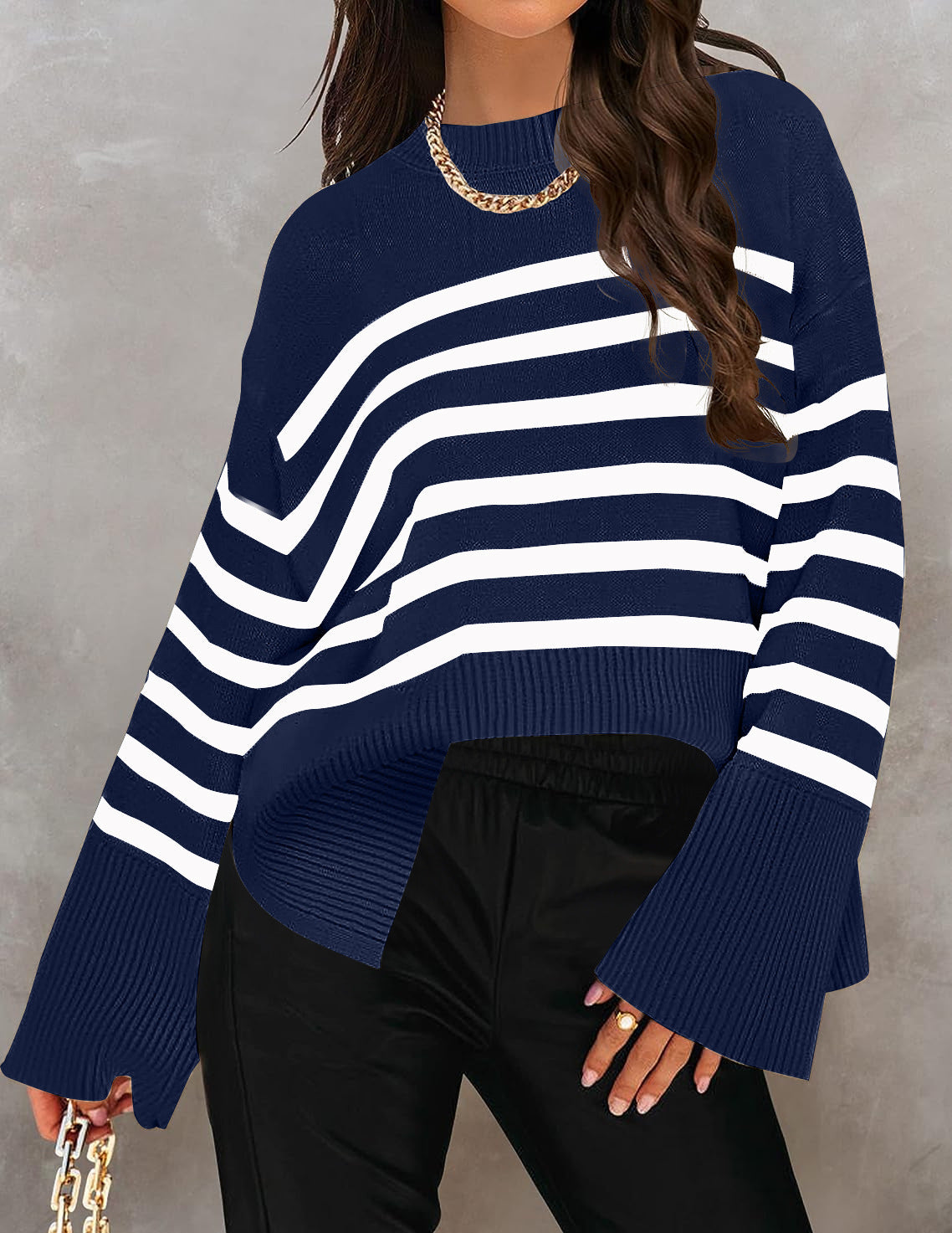 Damen Oversized Pullover Streifen Herbst Winter