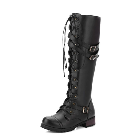 Women's Waterproof Boots | Knee-High Leather Shoes with Round Toe and Strap