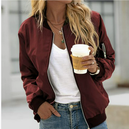 Women's Short Bomber Jacket Zipper