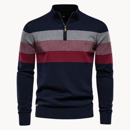 Herren Strickpullover Viertelzip Modern Gestreift - IdealeKleiden