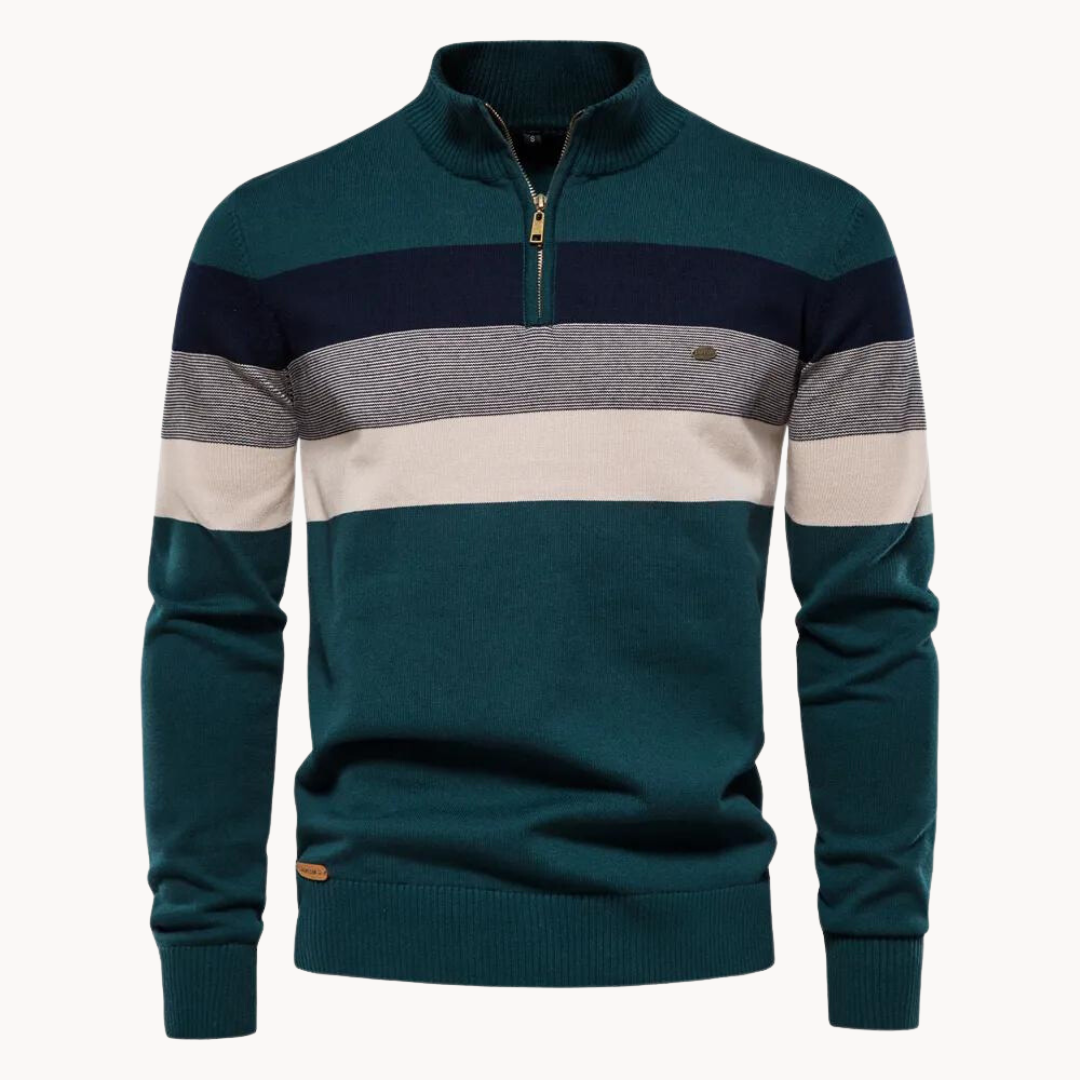 Men's Knitted Jumper Quarter-Zip Modern Striped
