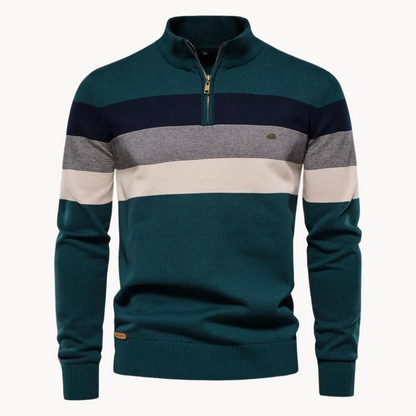 Men's Knitted Jumper Quarter-Zip Modern Striped